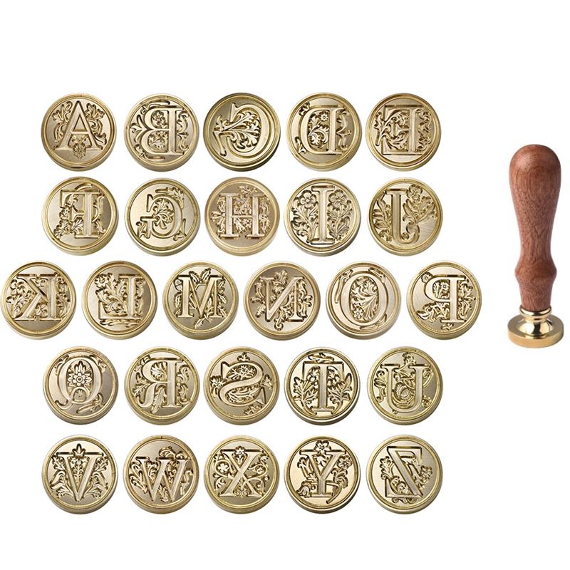 Wax Seal Stamp Set - A-Z Vintage versiegelter Wachsstempelkopf, 26-Buchstaben-Muster, Stempelset,