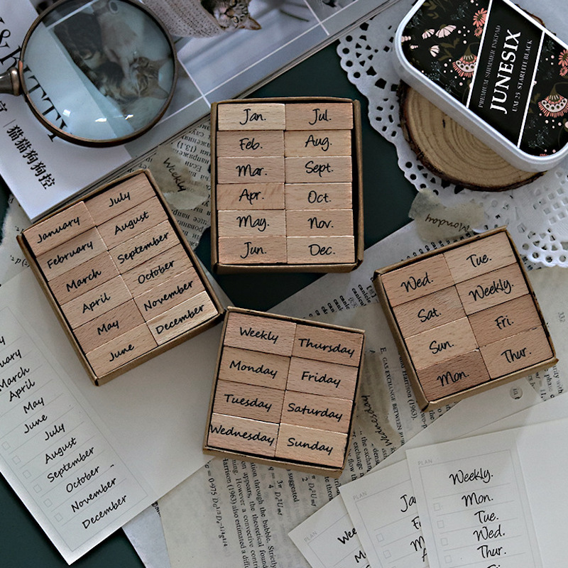 Rubber Date Stamp - Arabische Zahlen Tag Monatskalender Holzstempel für